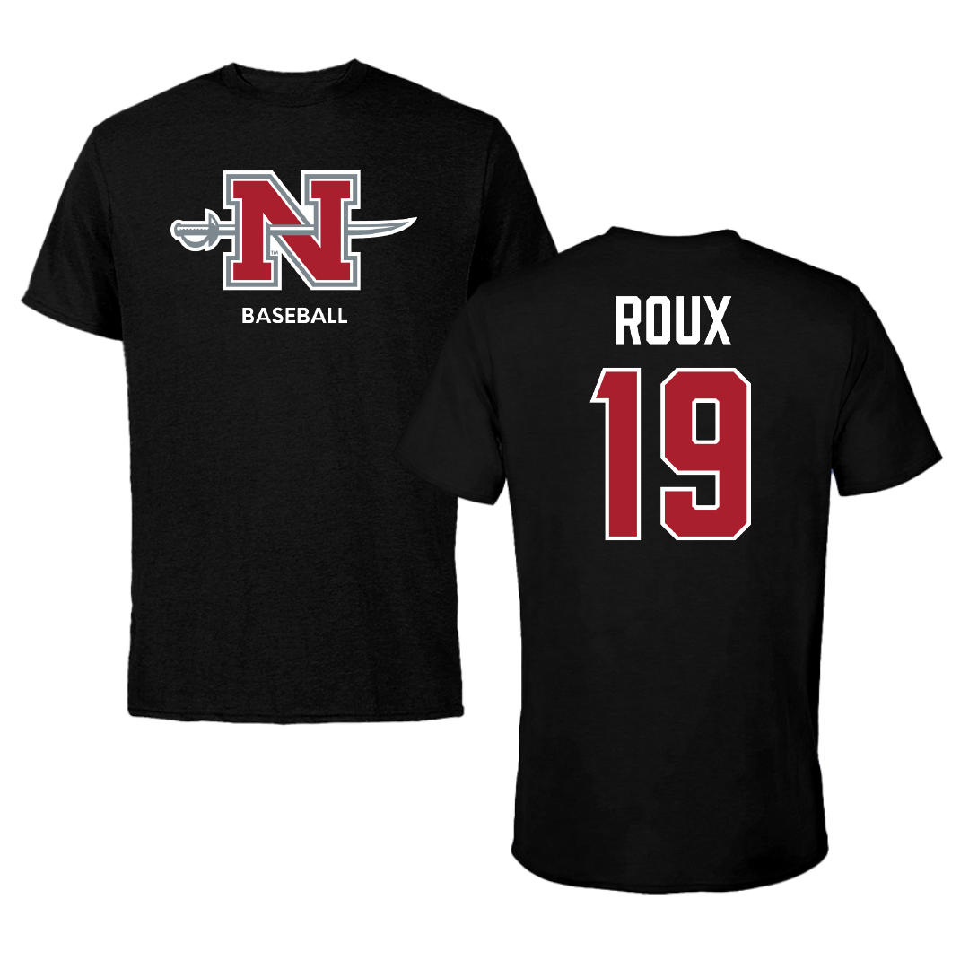 Nicholls State University Baseball Black Mascot Tee - #19 Alex Roux
