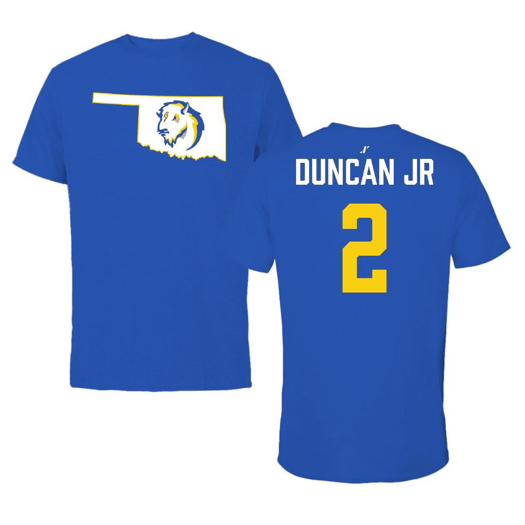 Southeastern Oklahoma State University Football Blue State Tee - #2 LeVay Duncan Jr