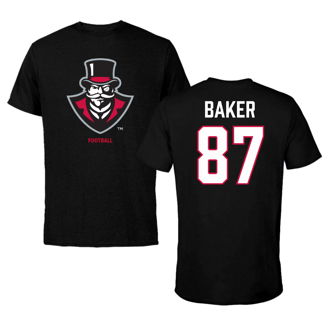 Austin Peay State University Football Black Tee - #87 Jack Baker