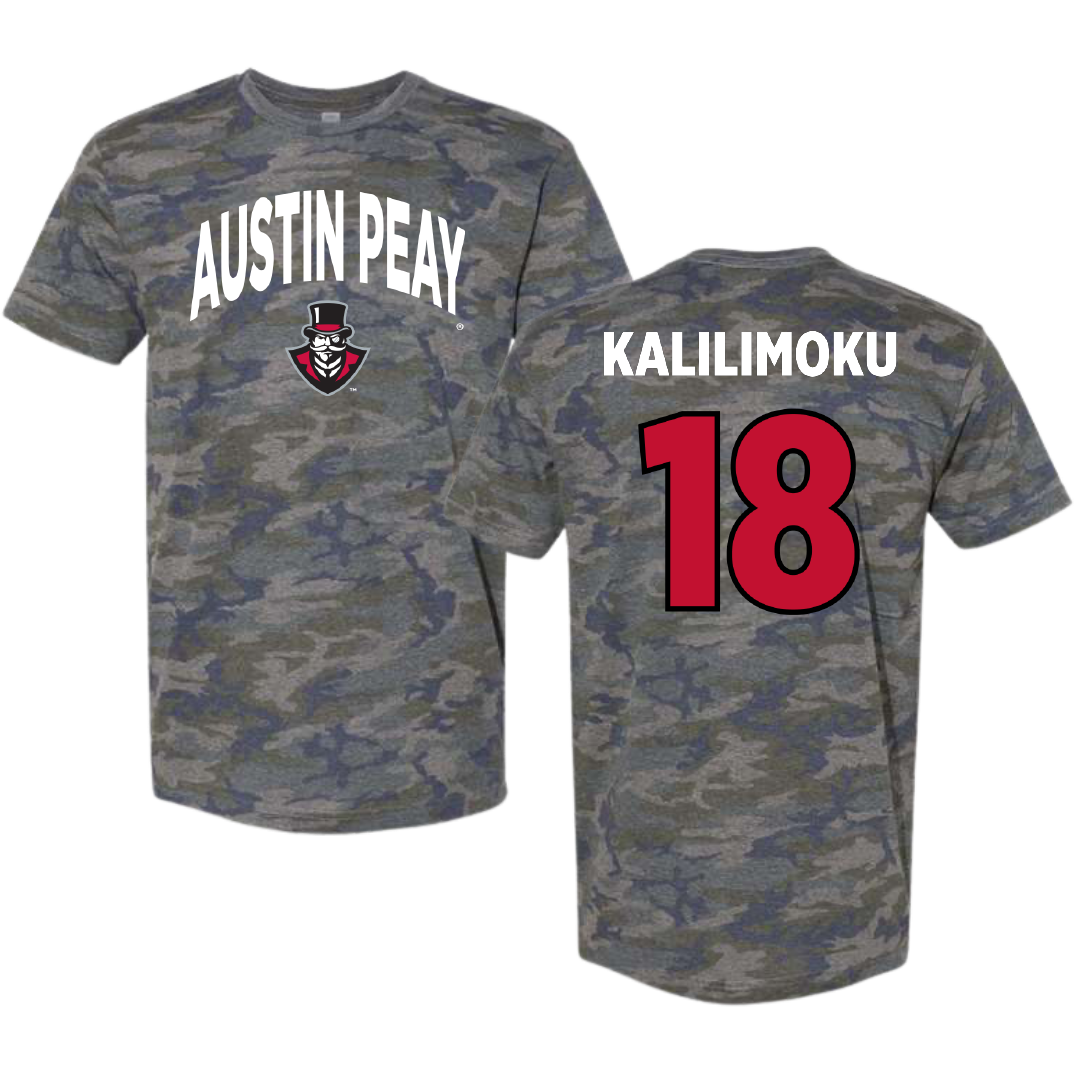 Austin Peay State University Soccer Vintage Camo Tee - #18 Zoey Kalilimoku