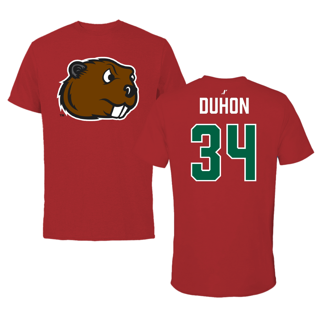 Minot State University Football Canvas Red Tee - #34 Dylan Duhon
