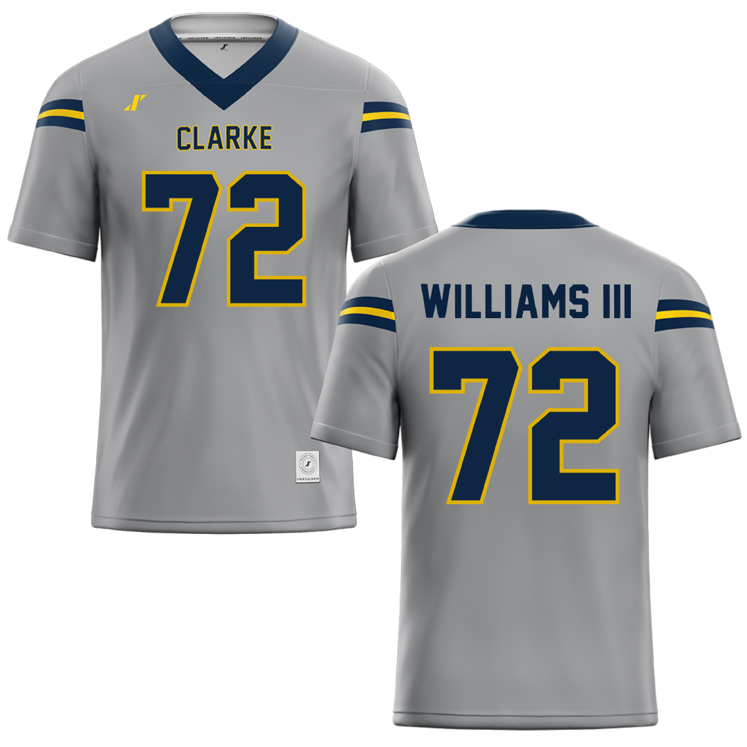 Clarke University Gray Football Jersey - #72 Corey Williams III