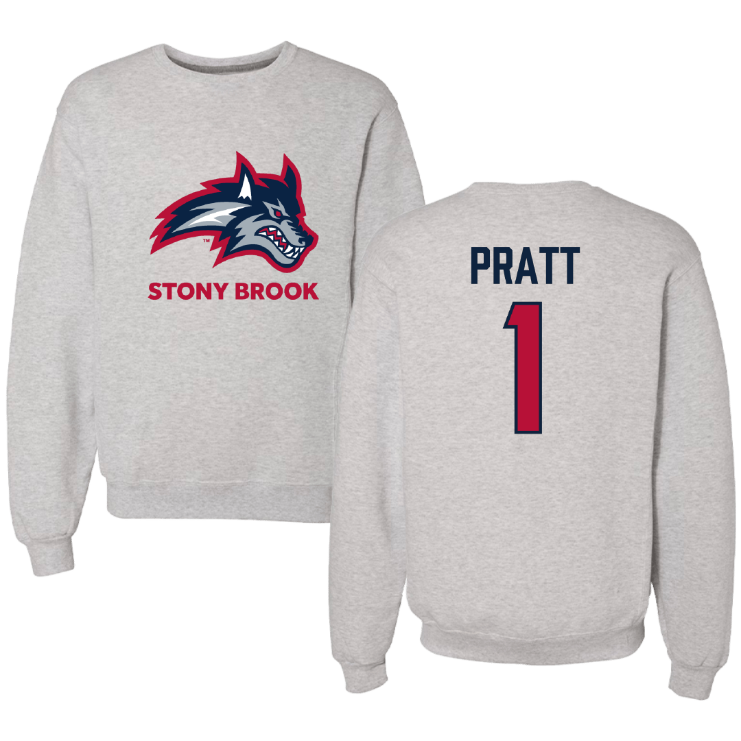 Stony Brook University Basketball (M) Light Gray Crewneck - #1 Erik Pratt