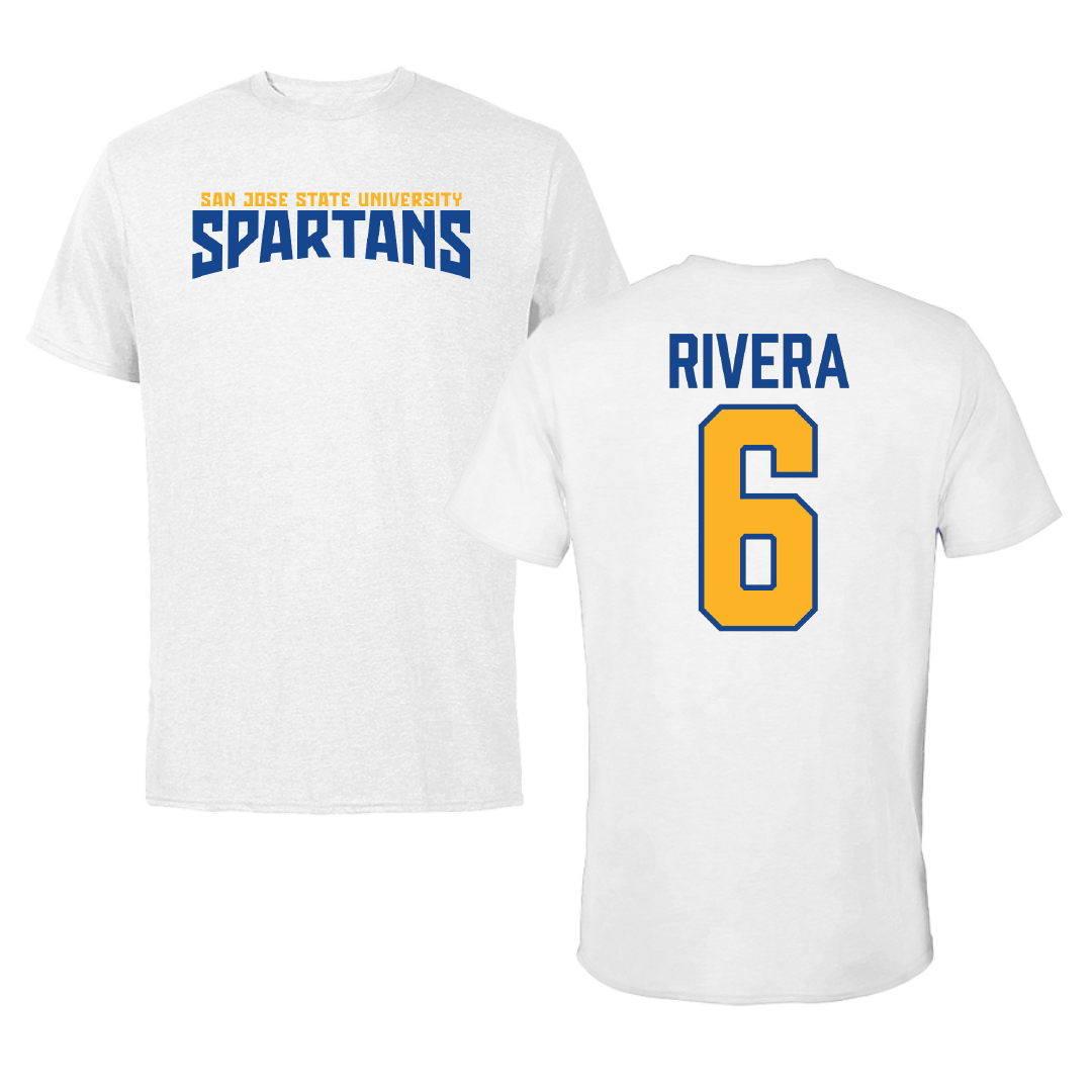 San Jose State University Soccer White Classic Tee - #6 Gilberto Rivera