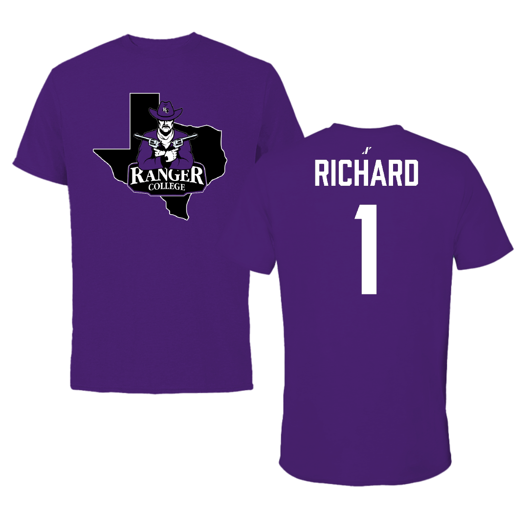 Ranger College Baseball Purple State Performance Tee - #1 Reid Richard