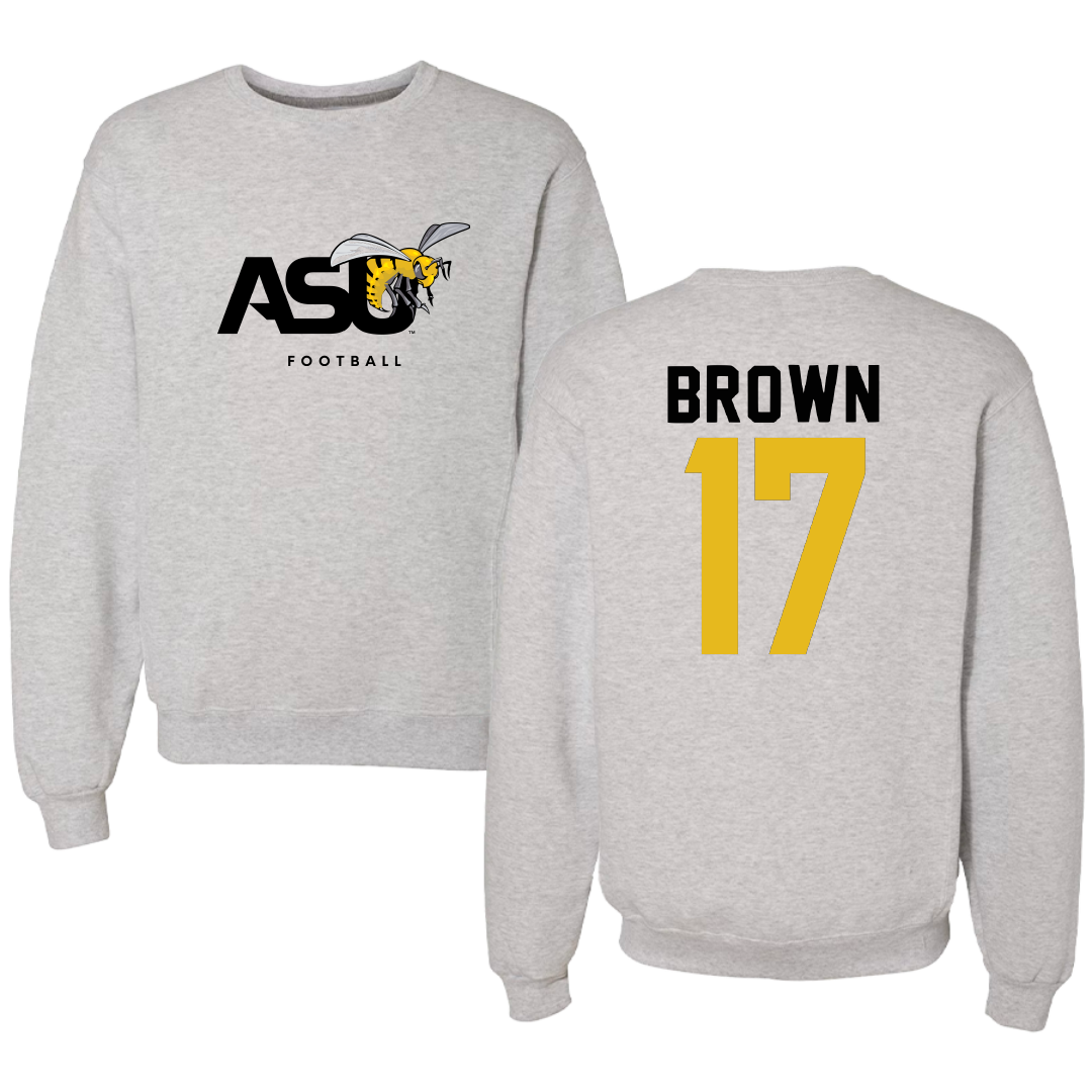 Alabama State University Flag Football Light Gray Crewneck - #17 Calvri Brown