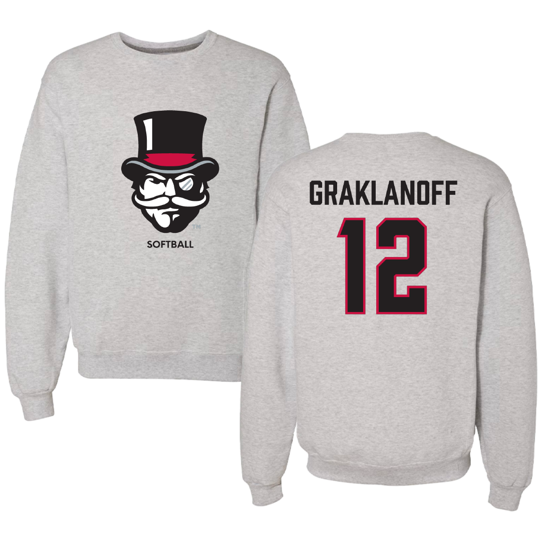 Austin Peay State University Softball Light Gray Crewneck - #12 Ashlyn Graklanoff