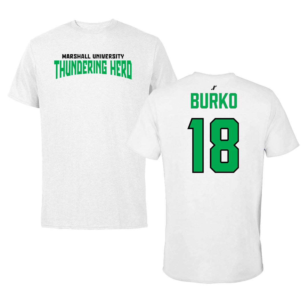 Marshall University Softball White Classic Performance Tee - #18 Sydni Burko