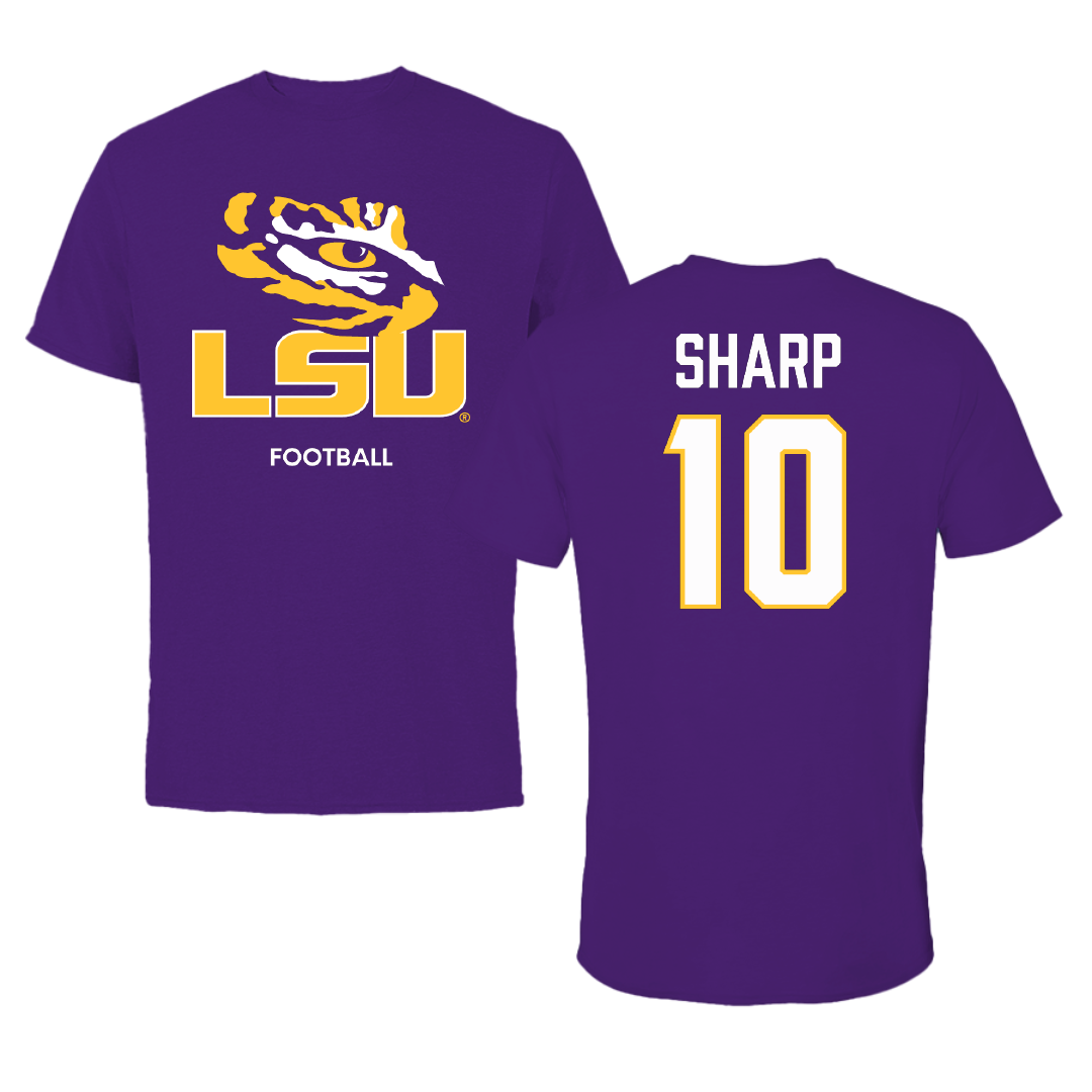 Louisiana State University Football Purple Tee - #10 Bauer Sharp
