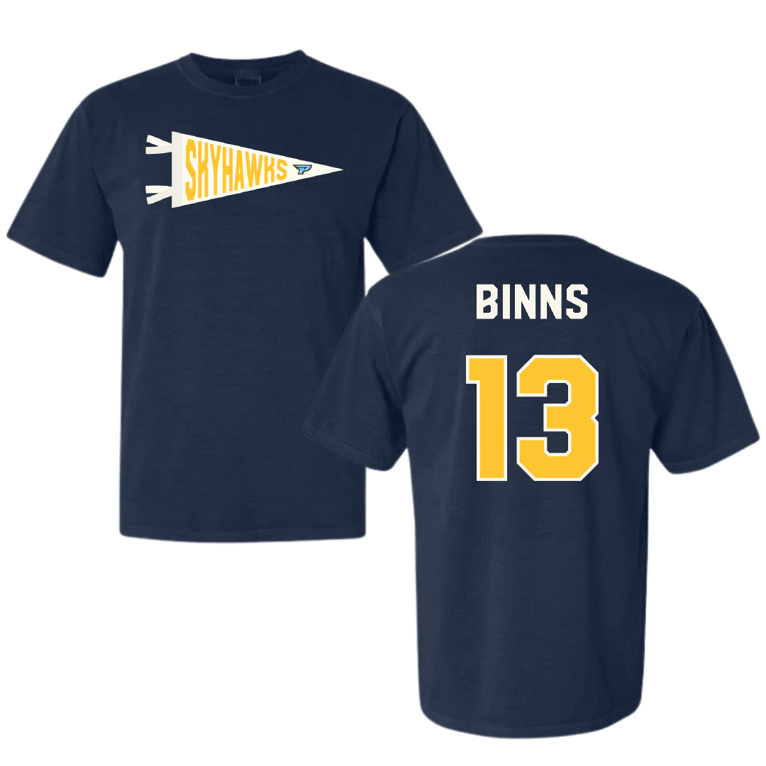 Point University Football Navy Pennant Comfort Colors Tee - #13 Ethan Binns