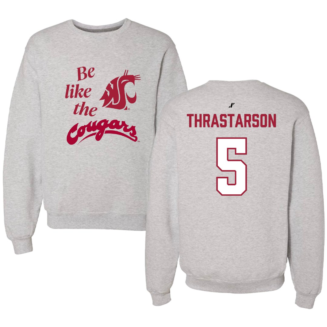 Washington State University Basketball (M) Light Gray Be Like Us Crewneck - #5 Tómas Thrastarson