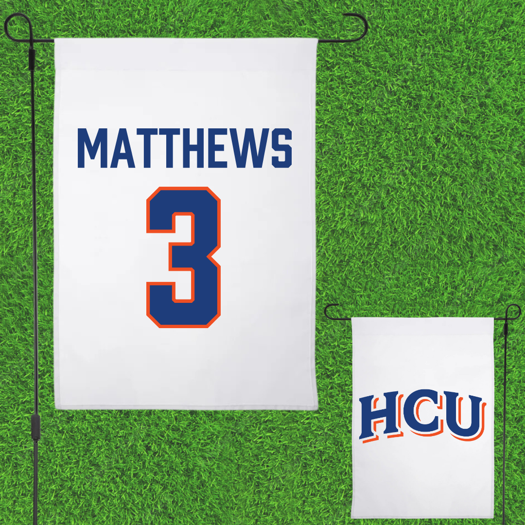Houston Christian University Baseball White Garden Flag - #3 Caleb Matthews
