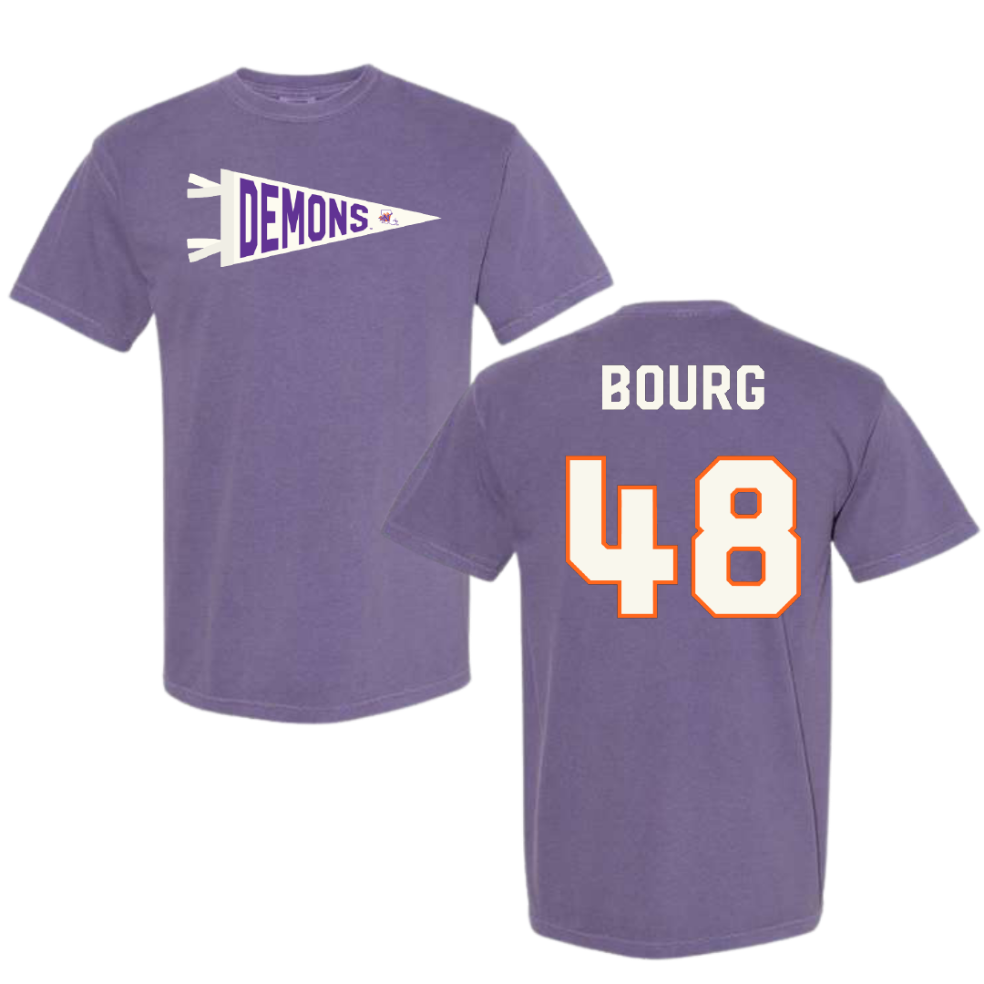 Northwestern State University Baseball Purple Pennant Comfort Colors Tee - #48 Ethan Bourg