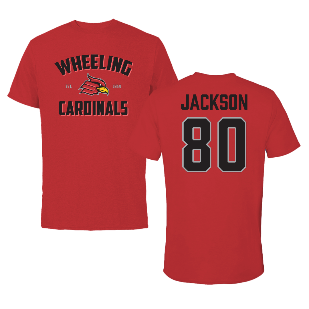 Wheeling University Football Red General Performance Tee - #80 Ethan Jackson
