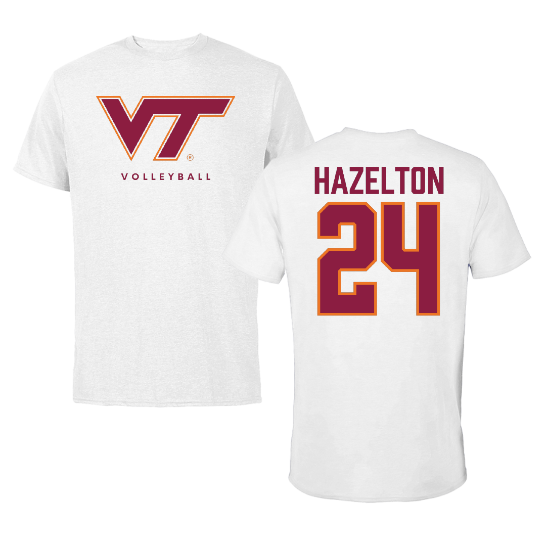 Virginia Tech Volleyball White Tee - #24 Reese Hazelton