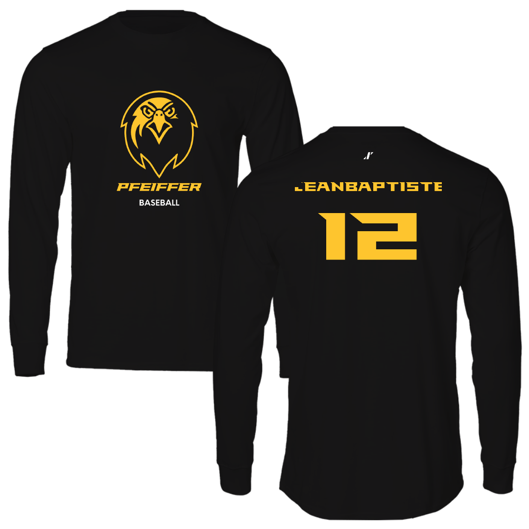 Pfeiffer University Baseball Black Performance Long Sleeve - #12 Carter JeanBaptiste