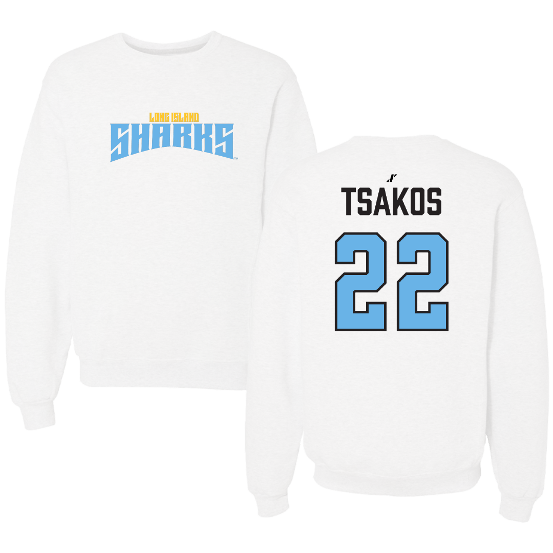 Long Island University Lacrosse (M) White Classic Crewneck - #22 Antony Tsakos