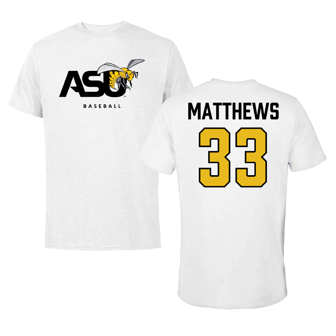 Alabama State University Baseball White ASU Tee - #33 Camden Matthews