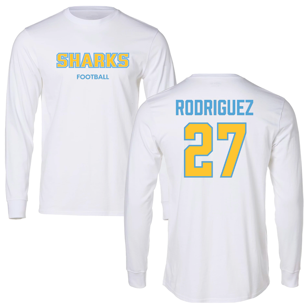 Long Island University Football White Performance Long Sleeve - #27 Angelo Rodriguez