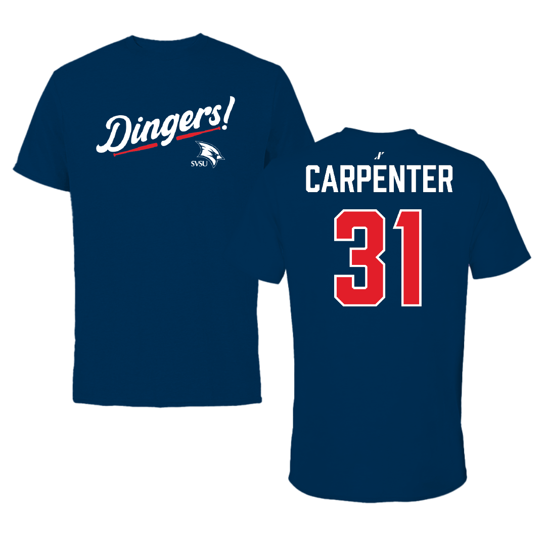 Saginaw Valley State University Baseball Navy Dingers Performance Tee - #31 Eli Carpenter