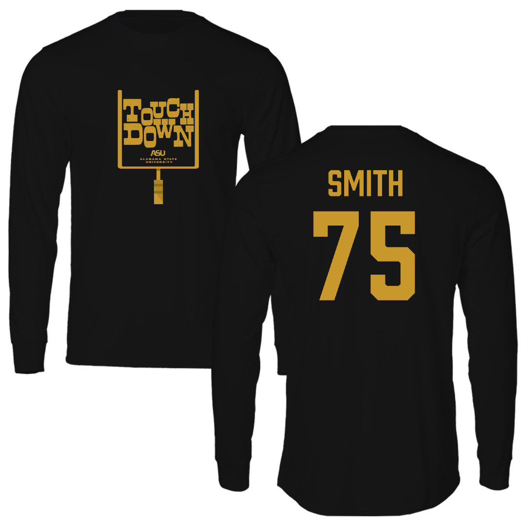 Alabama State University Football Black Touchdown Performance Long Sleeve - #75 Cameron Smith