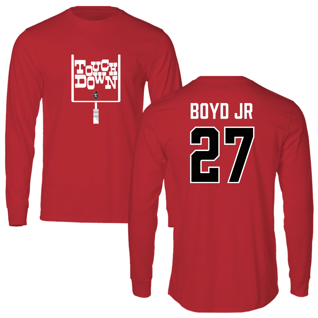 Austin Peay State University Football Red Touchdown Performance Long Sleeve - #27 Tetoe Boyd Jr