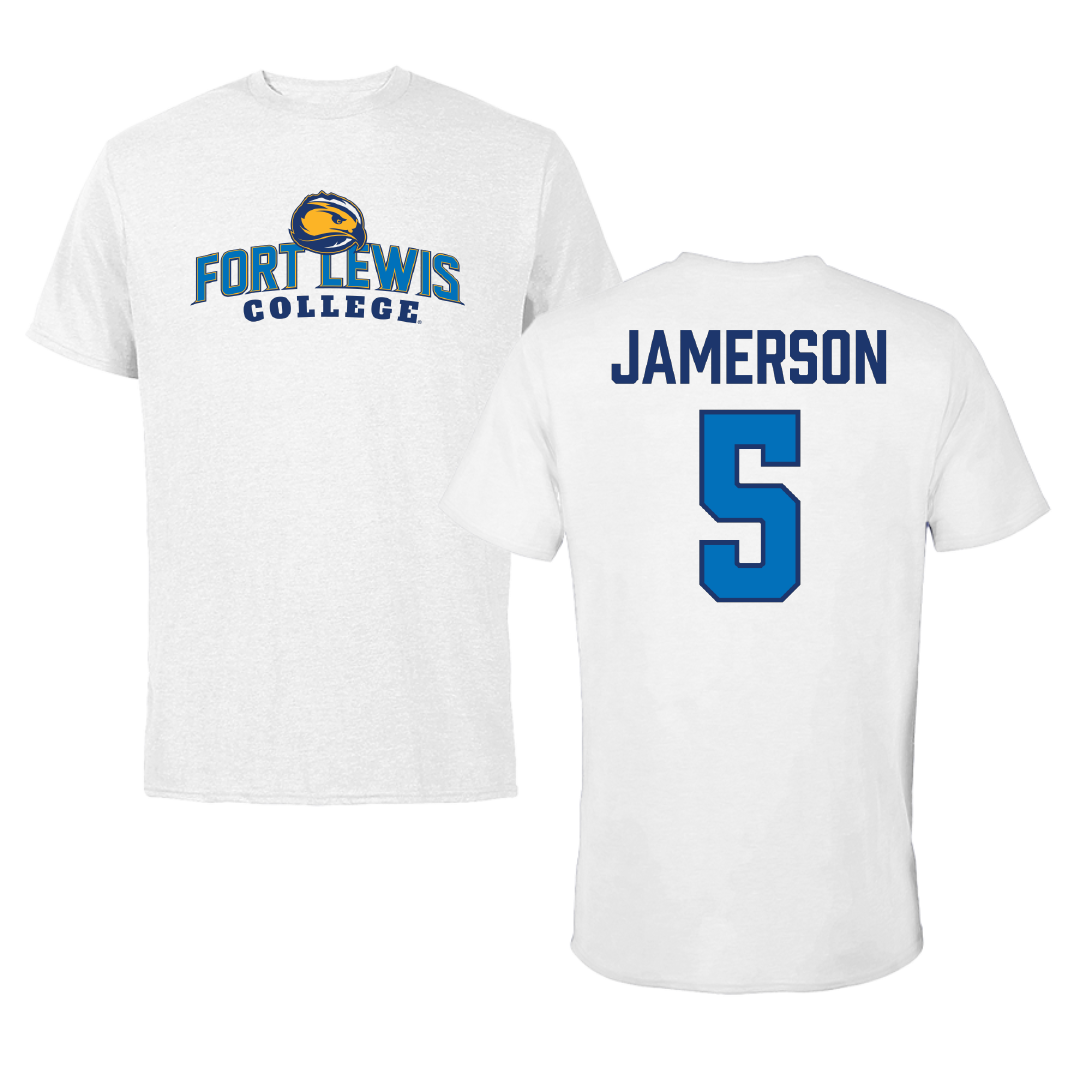 Fort Lewis College Soccer White Performance Tee - #5 Kiana Jamerson