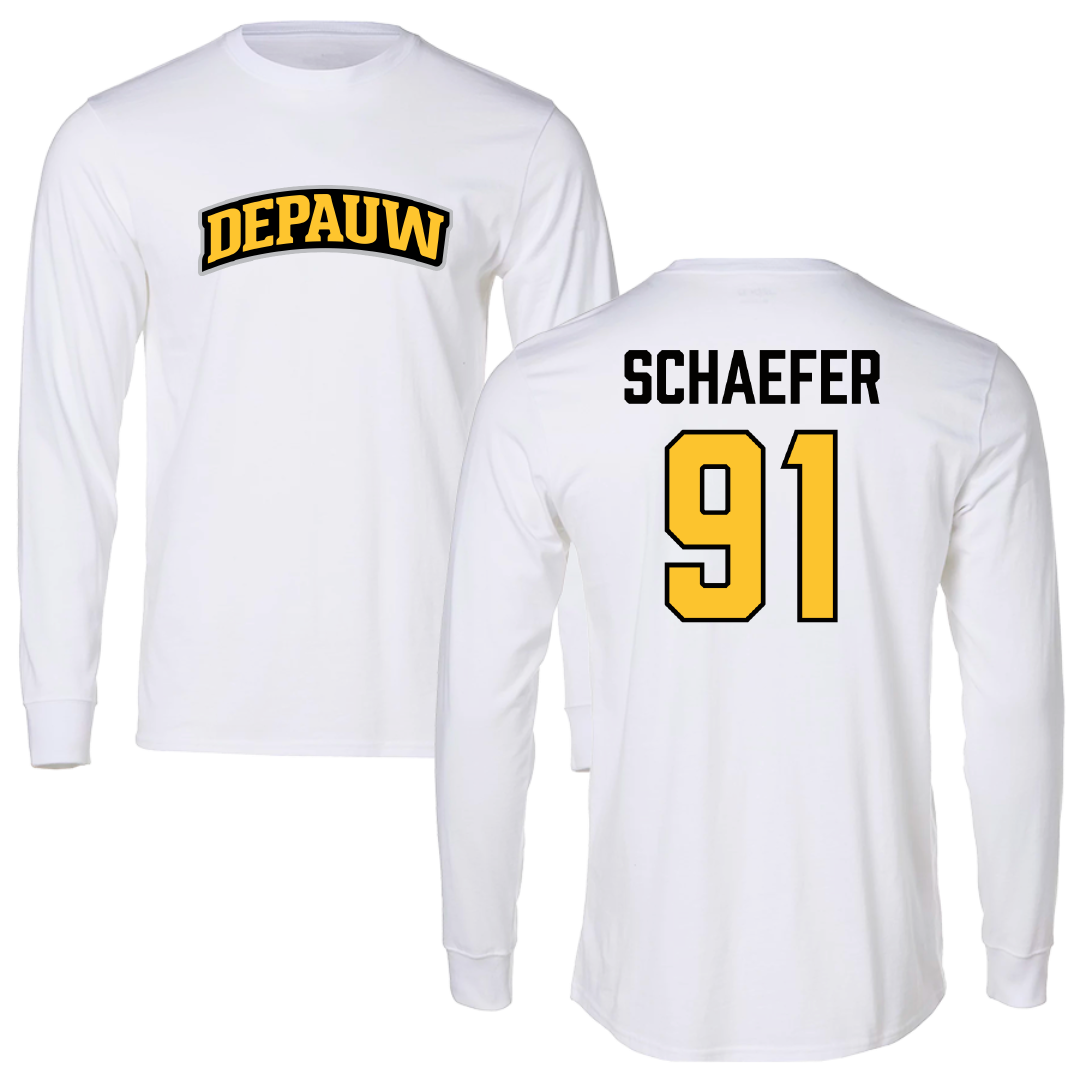DePauw University Football White Long Sleeve - #91 Aiden Schaefer