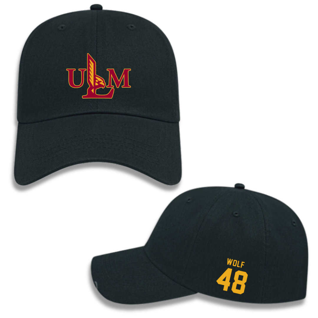 University of Louisiana Monroe Baseball Black Hat - #48 Gredan Wolf