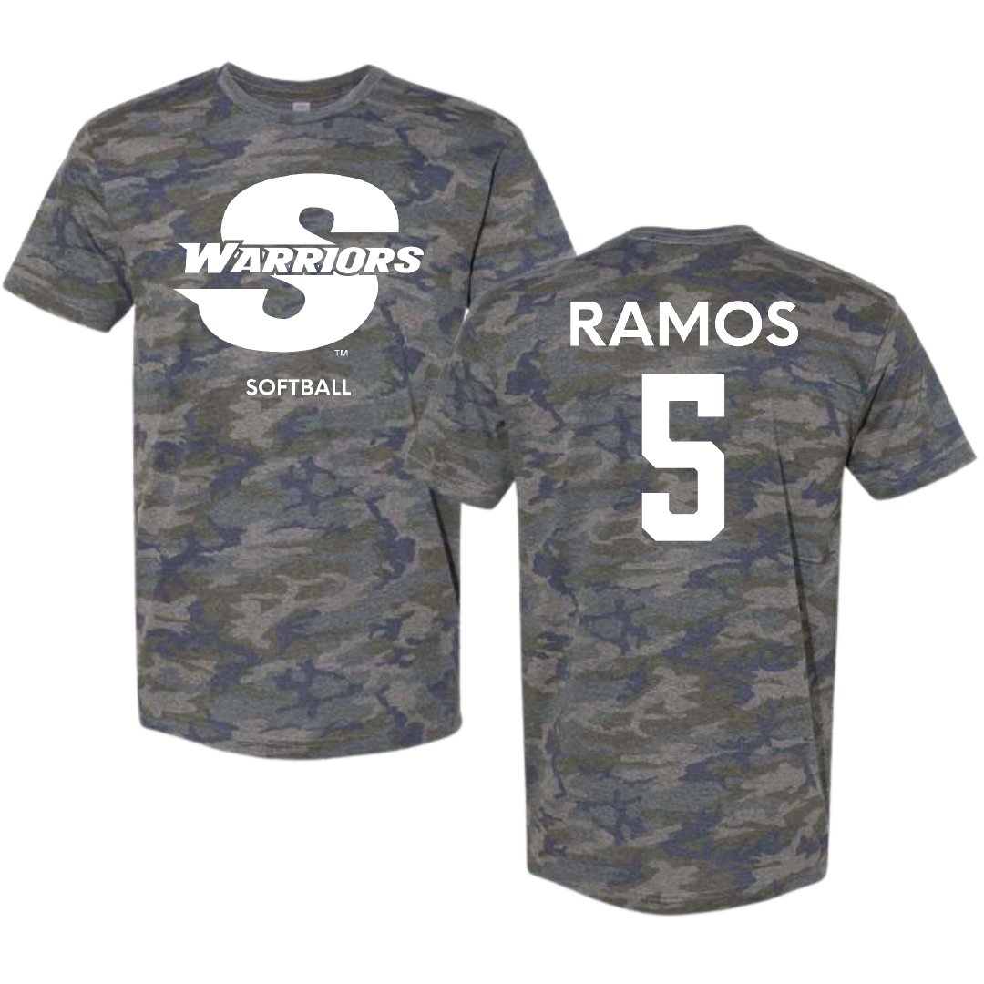 Stanislaus State Softball Vintage Camo Tee - #5 Celine Ramos