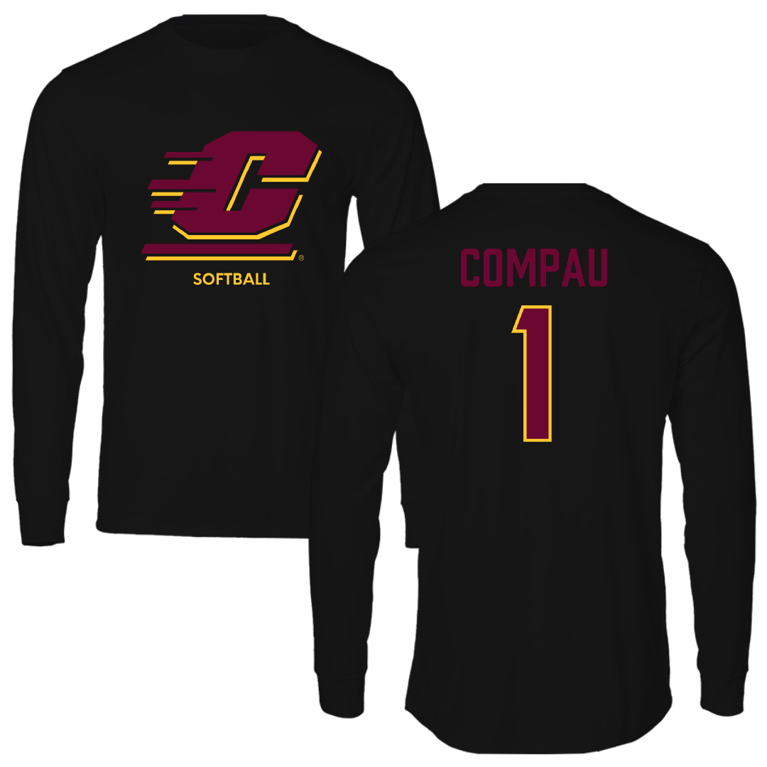 Central Michigan University Softball Black Performance Long Sleeve - #1 Brooklyn Compau