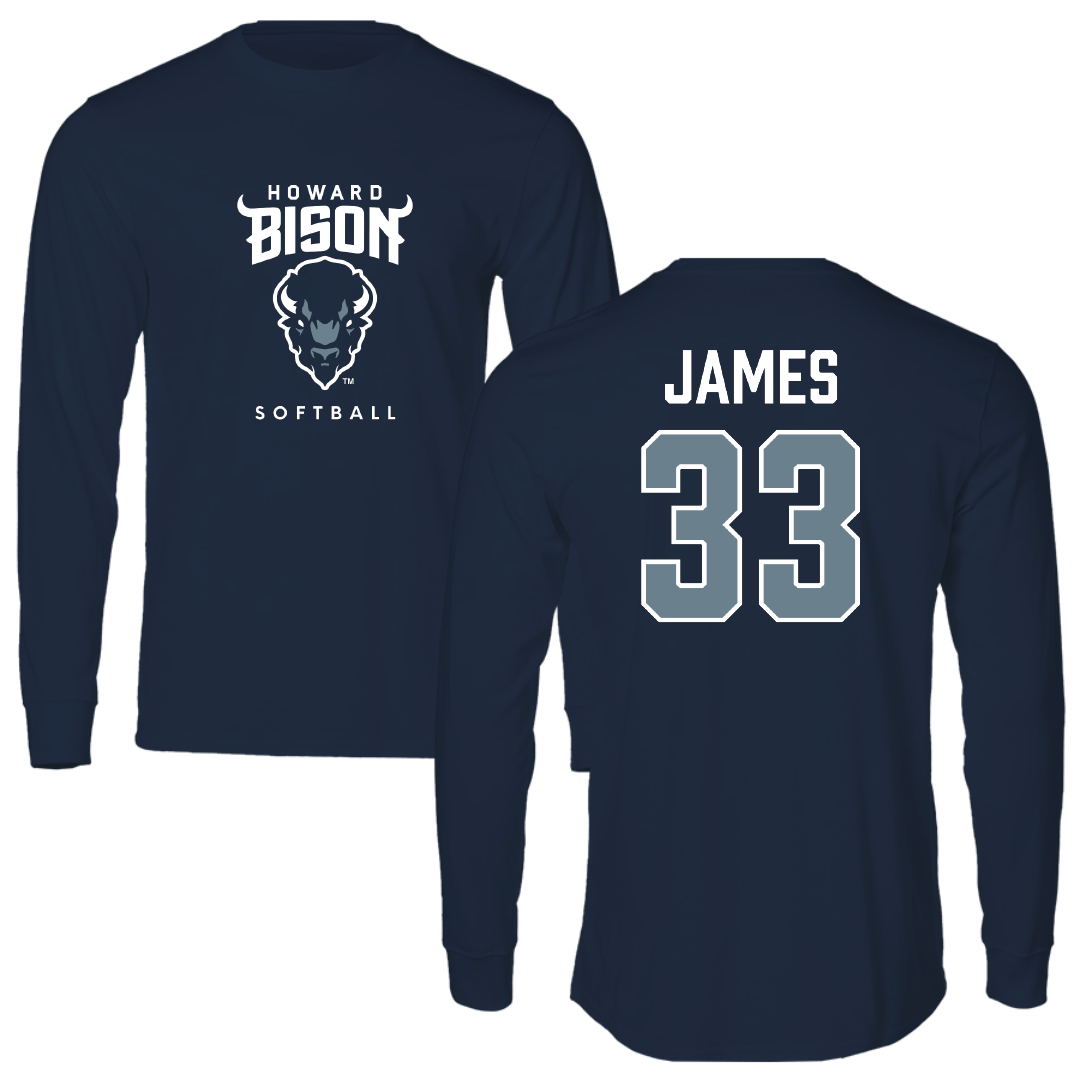 Howard University Softball Navy Long Sleeve - #33 Jocelyn James