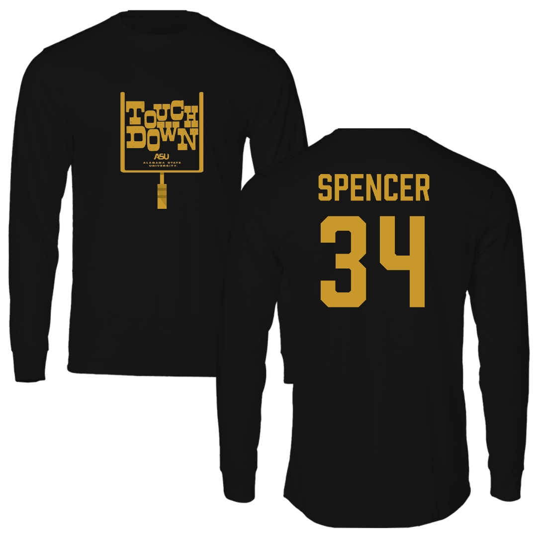 Alabama State University Football Black Touchdown Performance Long Sleeve - #34 Gabe Spencer