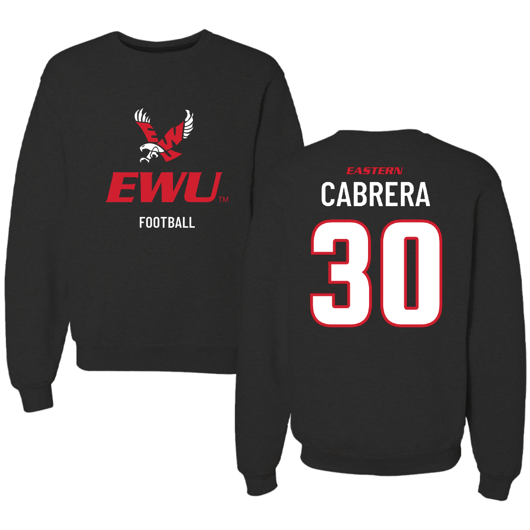Eastern Washington University Football Black EWU Crewneck - #30 David Cabrera