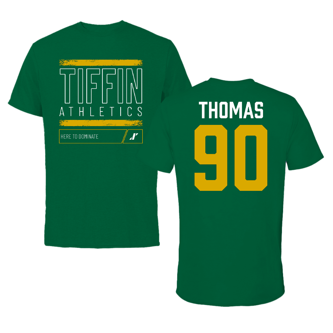 Tiffin University Football Green Dominate Tee - #90 Amare Thomas