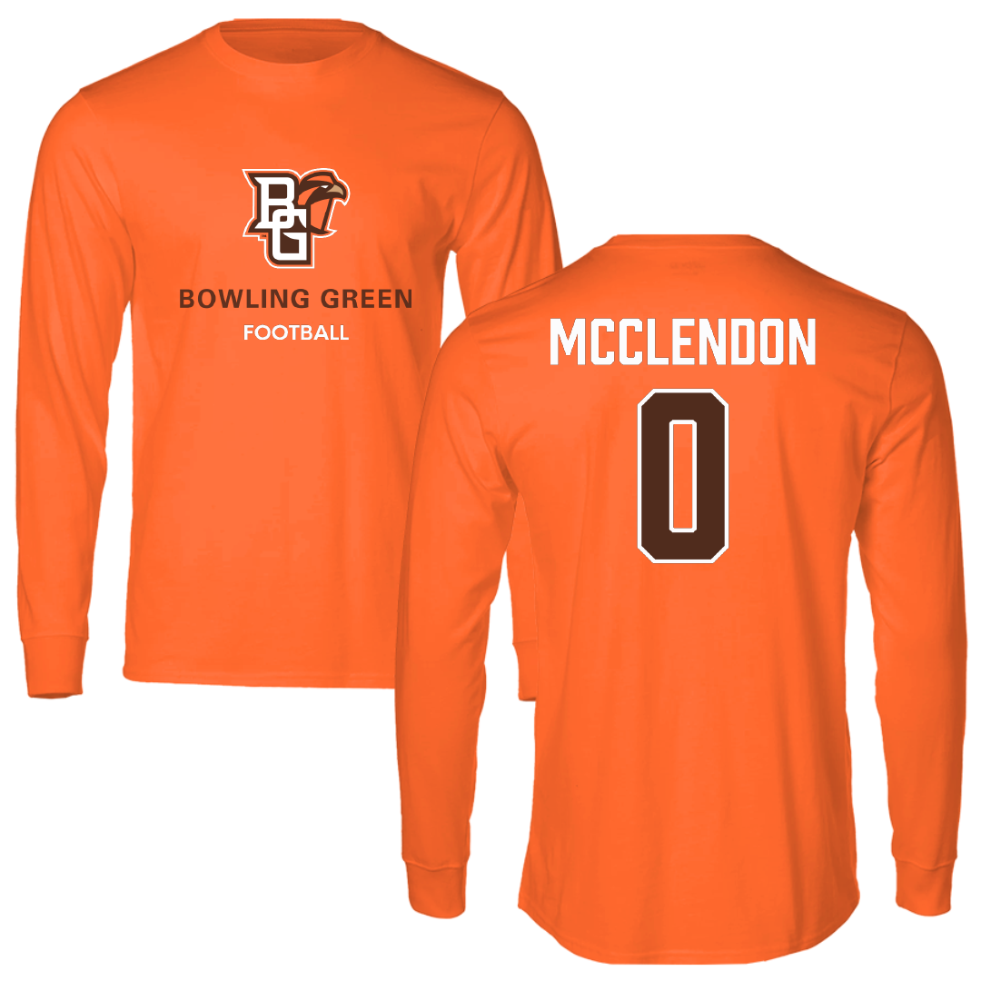 Bowling Green State University Football Orange Performance Long Sleeve - #0 Darius McClendon