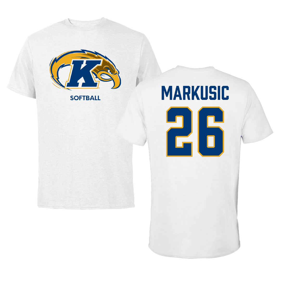 Kent State University Softball White Tee - #26 Kasey Markusic