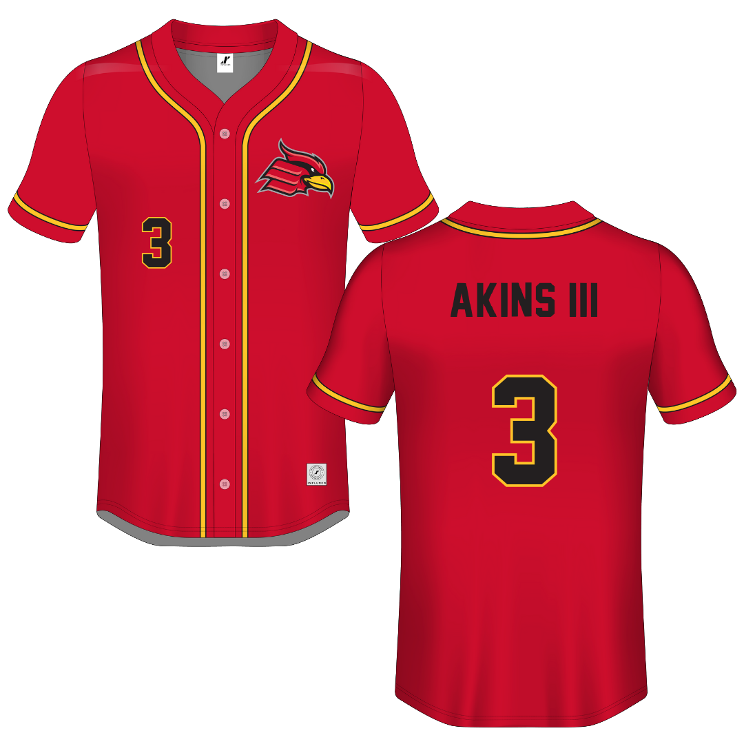 Wheeling University Red Button-Down Jersey - #3 Lamont Akins III