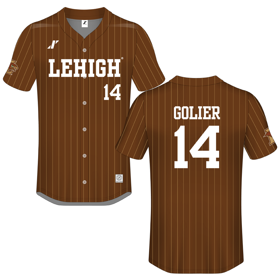 Lehigh University Brown Pinstripe Button-Down Jersey - #14 Grady Golier