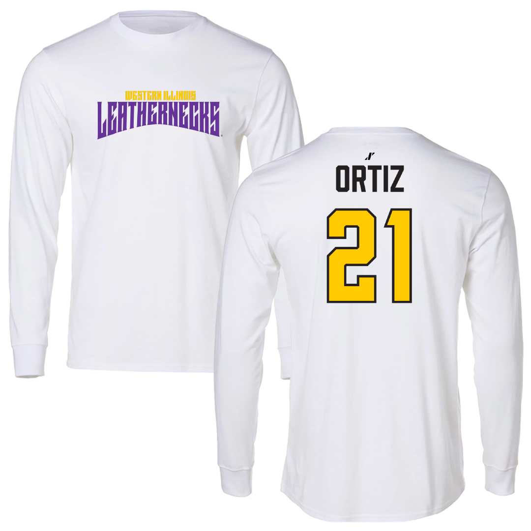 Western Illinois University Softball White Classic Performance Long Sleeve - #21 Angelina Ortiz