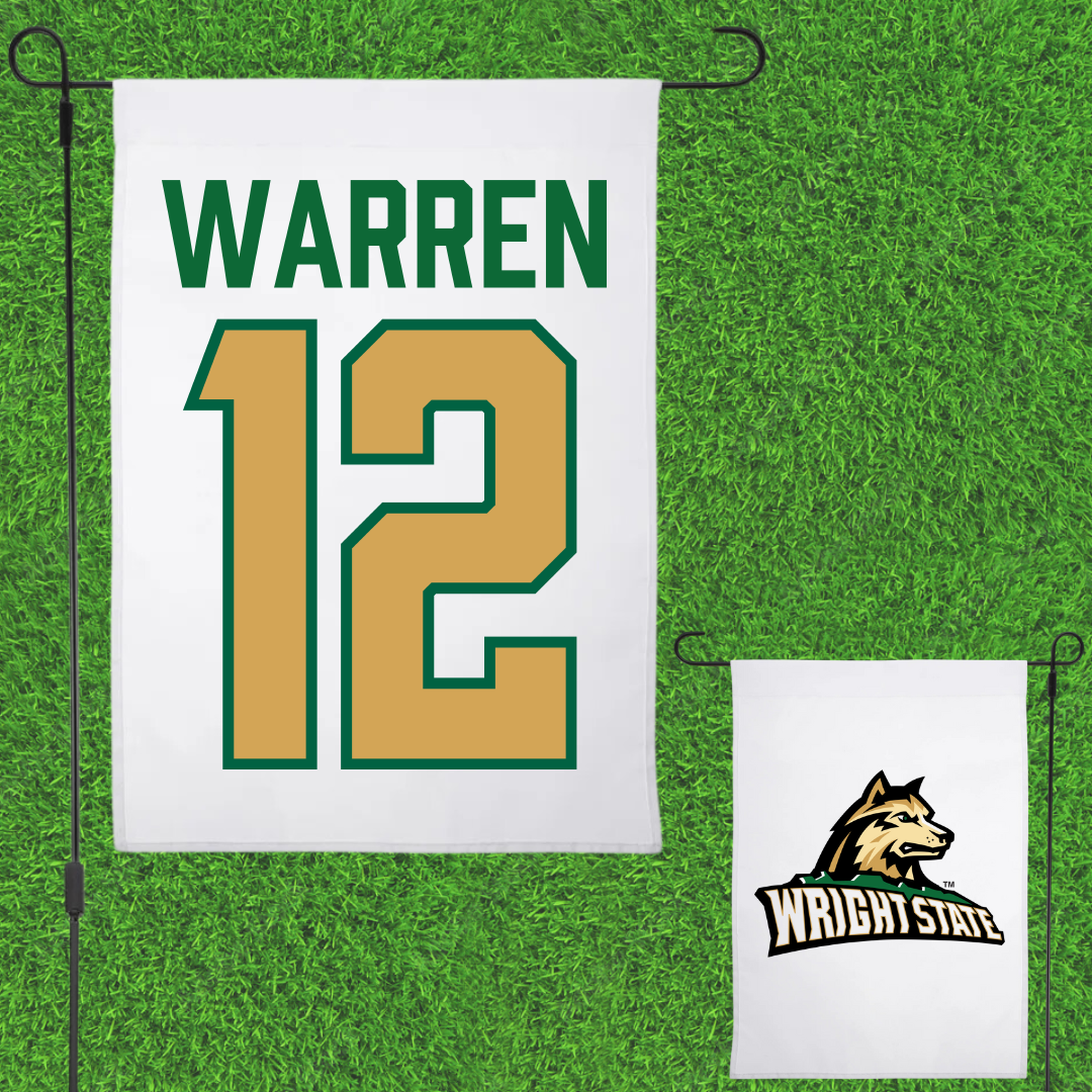 Wright State University Baseball White Garden Flag - #12 Hunter Warren