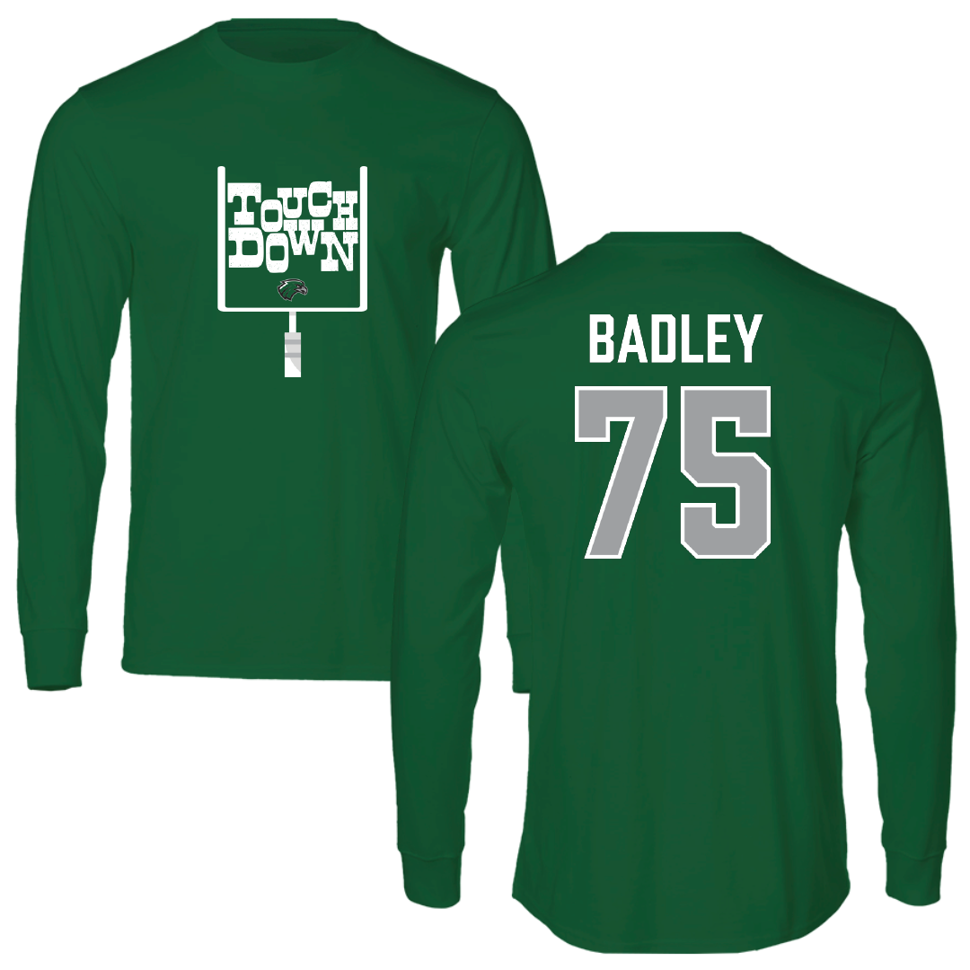 Northeastern State University Football Green Touchdown Long Sleeve - #75 Cayson Badley