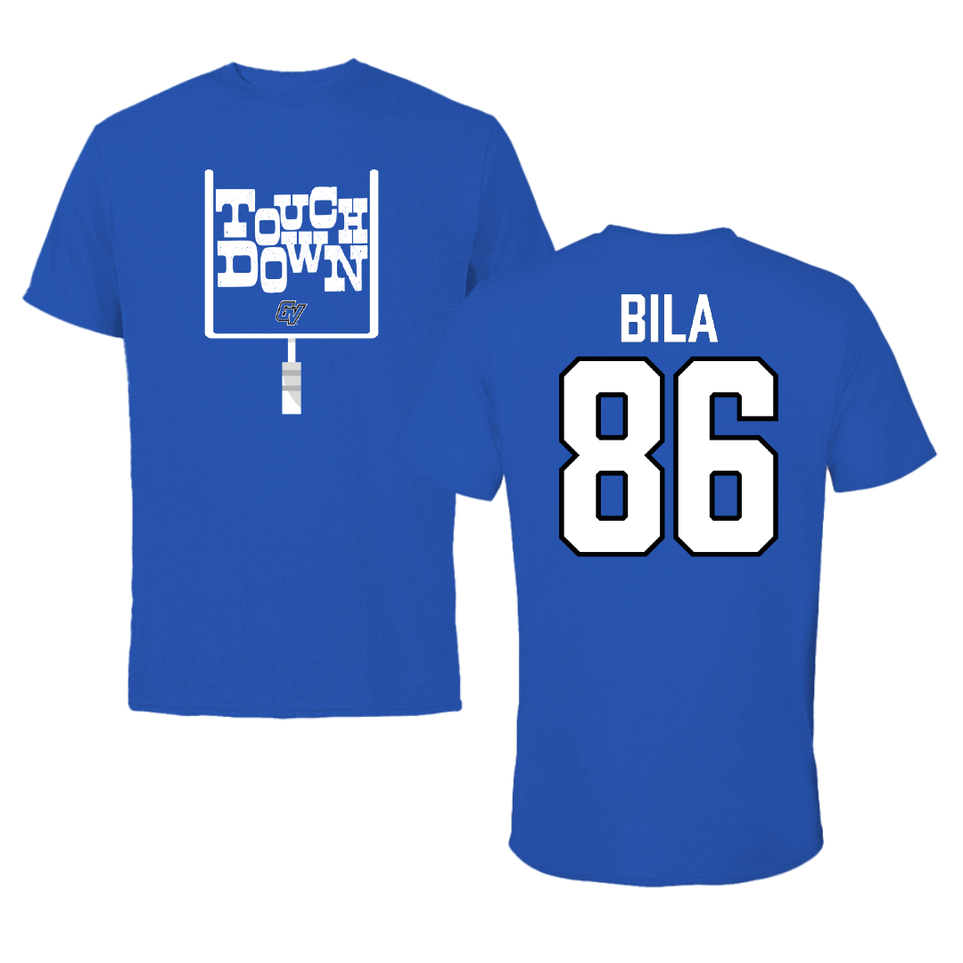 Grand Valley State University Football Blue Touchdown Performance Tee - #86 Colton Bila