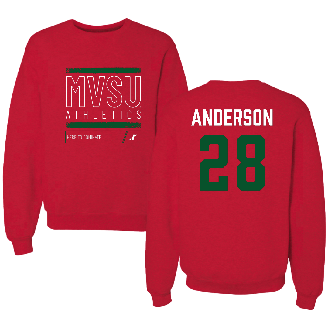 Mississippi Valley State University Football Red Dominate Crewneck - #28 Jordan Anderson