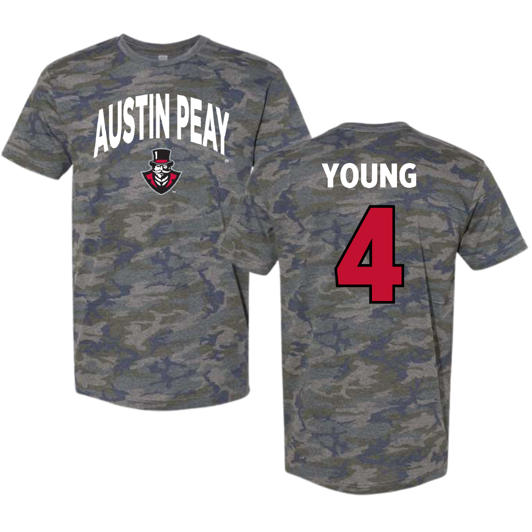 Austin Peay State University Soccer Vintage Camo Tee - #4 Carolyne Young