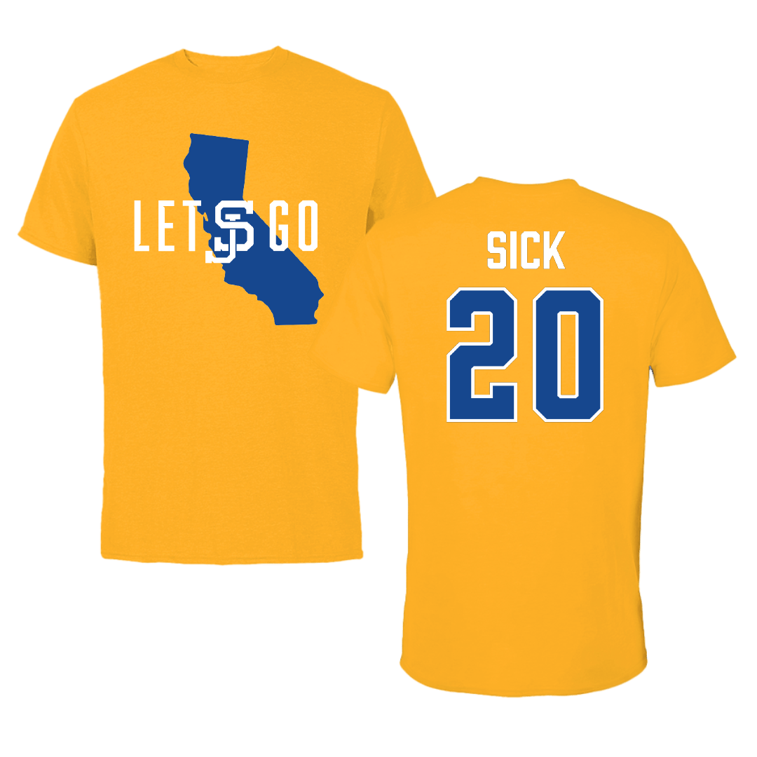 San Jose State University Soccer (W) Gold Tee - #20 Sophia Sick
