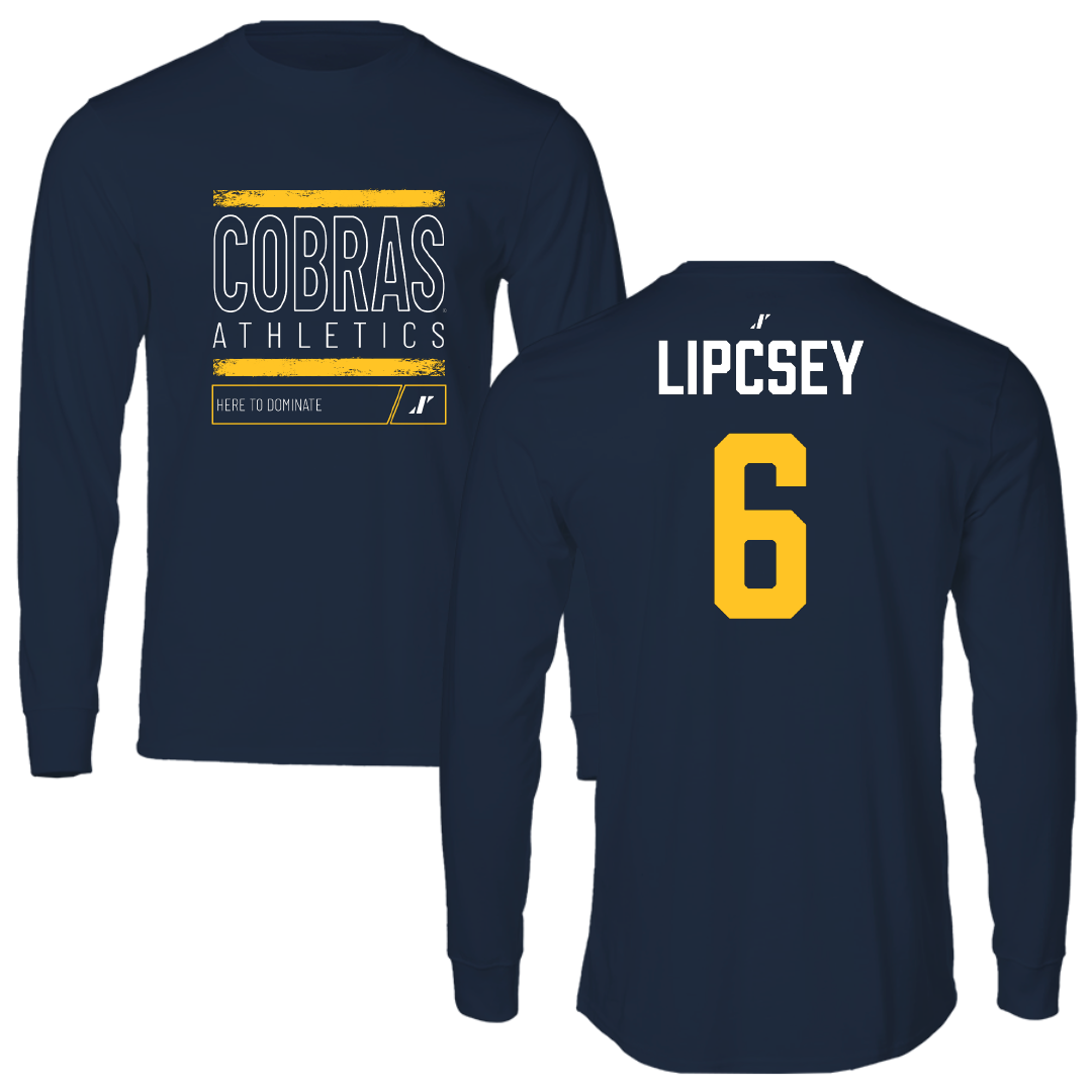 Coker University Baseball Navy Dominate Performance Long Sleeve - #6 Adam Lipcsey