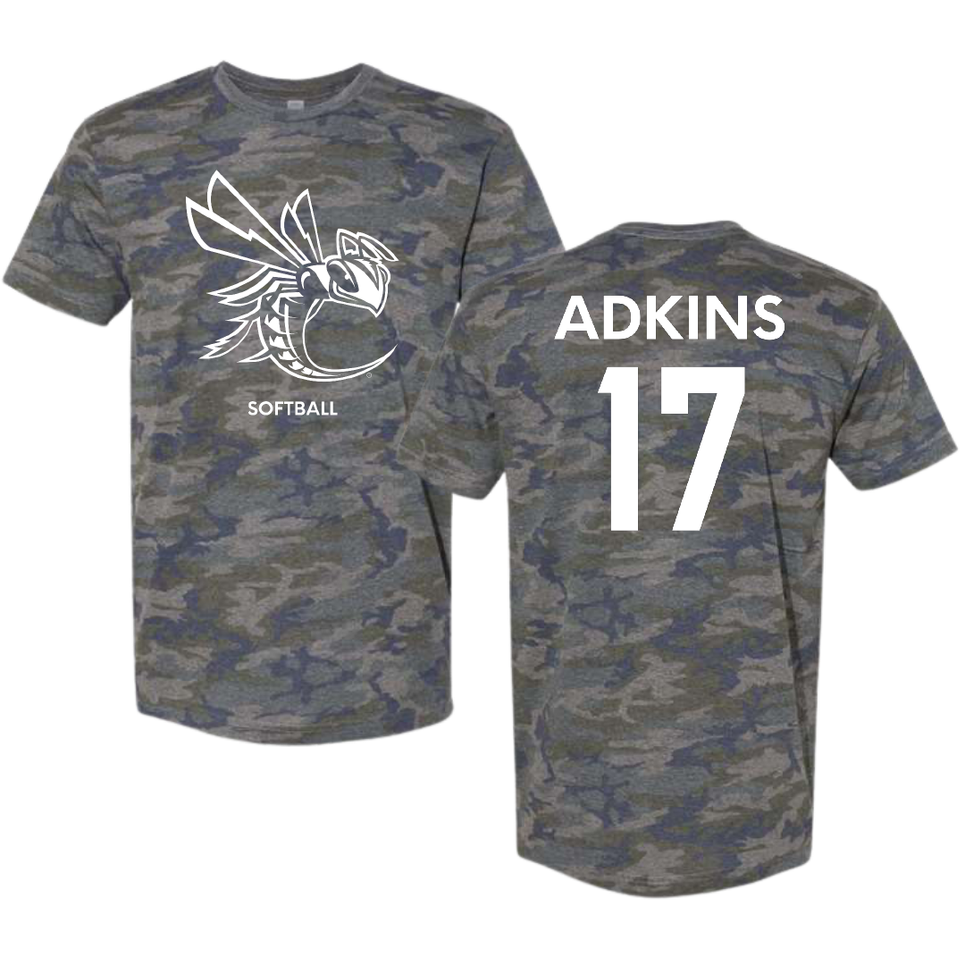 Cedarville University Softball Vintage Camo Tee - #17 Kara Adkins