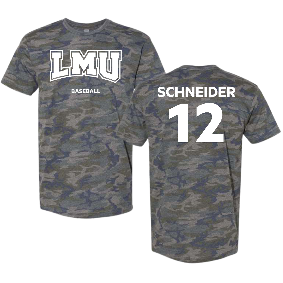 Loyola Marymount University Baseball Vintage Camo Tee - #12 Maxwell Schneider