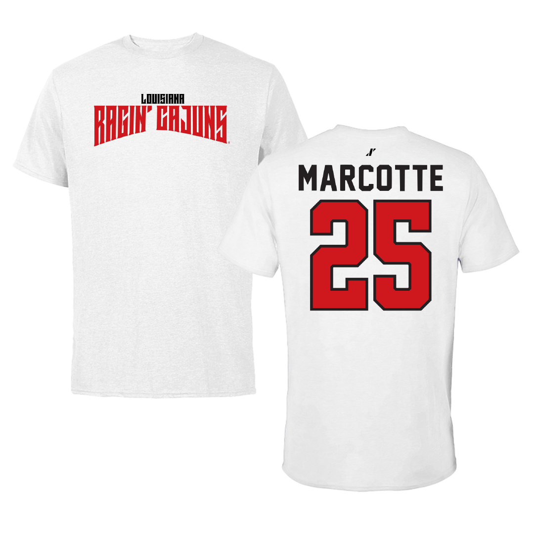 University of Louisiana at Lafayette Baseball White Classic Tee - #25 Riley Marcotte